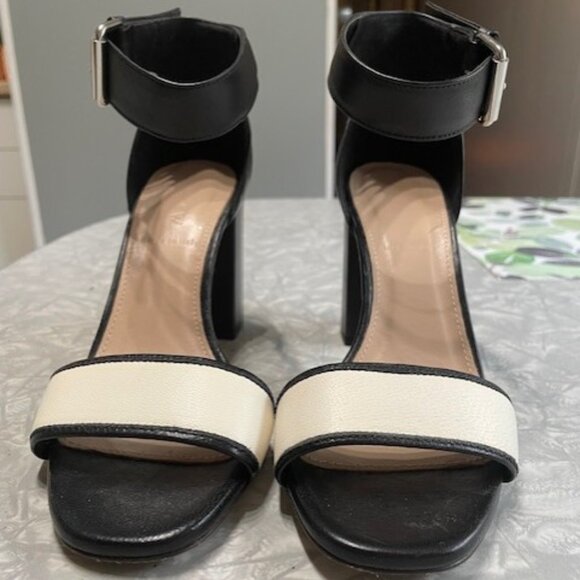 J. CREW Buckle-Strap Block Heels in Black & White Leather Made in Italy Size 6 - Picture 3 of 5